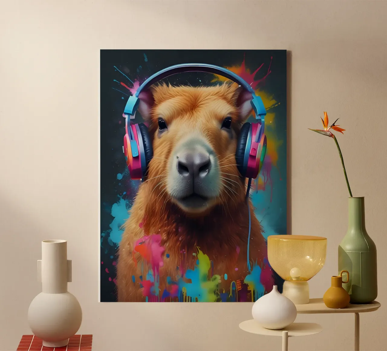 Capybara dj art canvas with Floater frame by MakArena