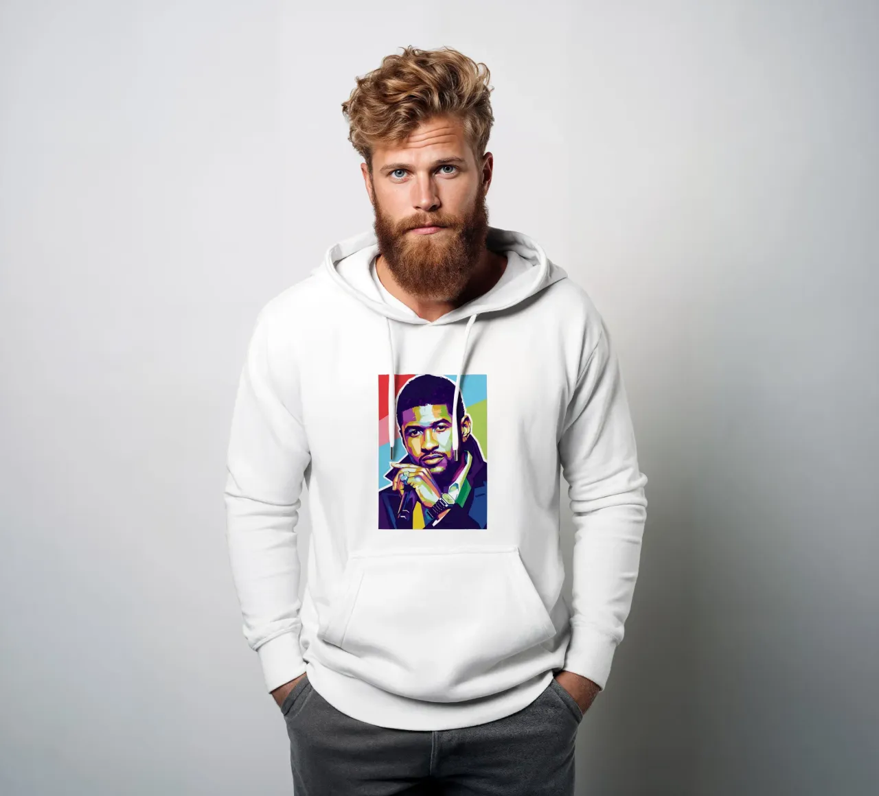Ritratto pop art di Usher felpa con cappuccio da Hantamrata
