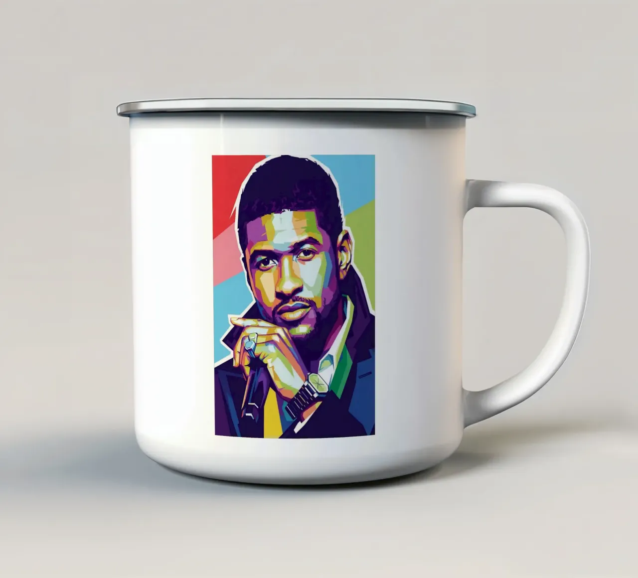 Ritratto pop art di Usher tazza in smalto da Hantamrata