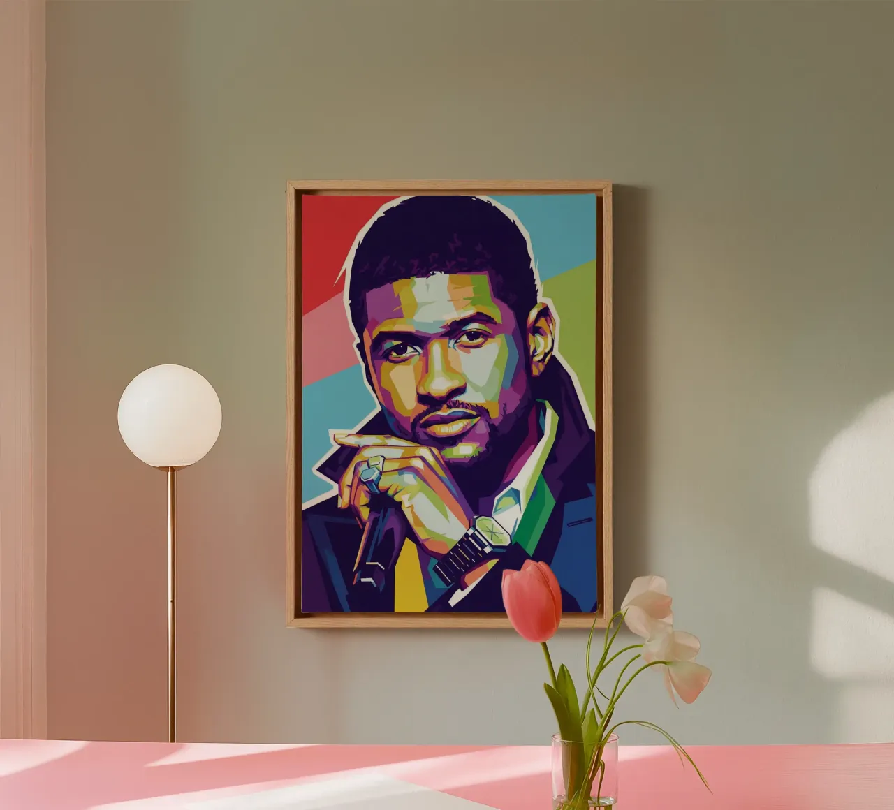 Ritratto pop art di Usher tela con Cornice a cassetta da Hantamrata