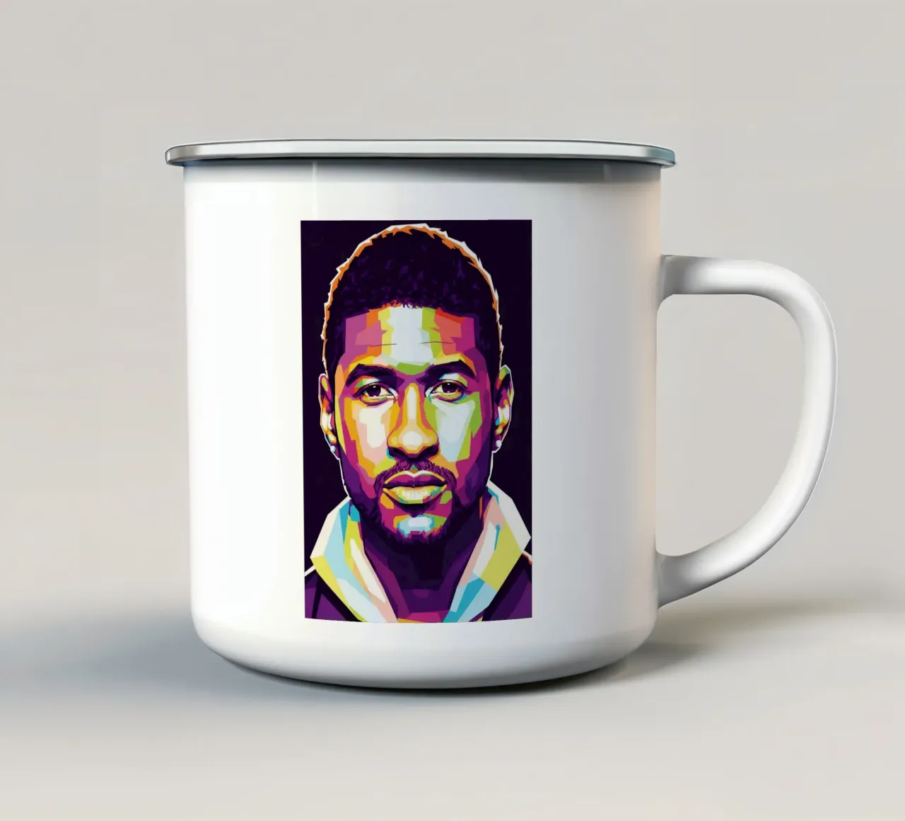 Ritratto pop art di Usher tazza in smalto da Hantamrata