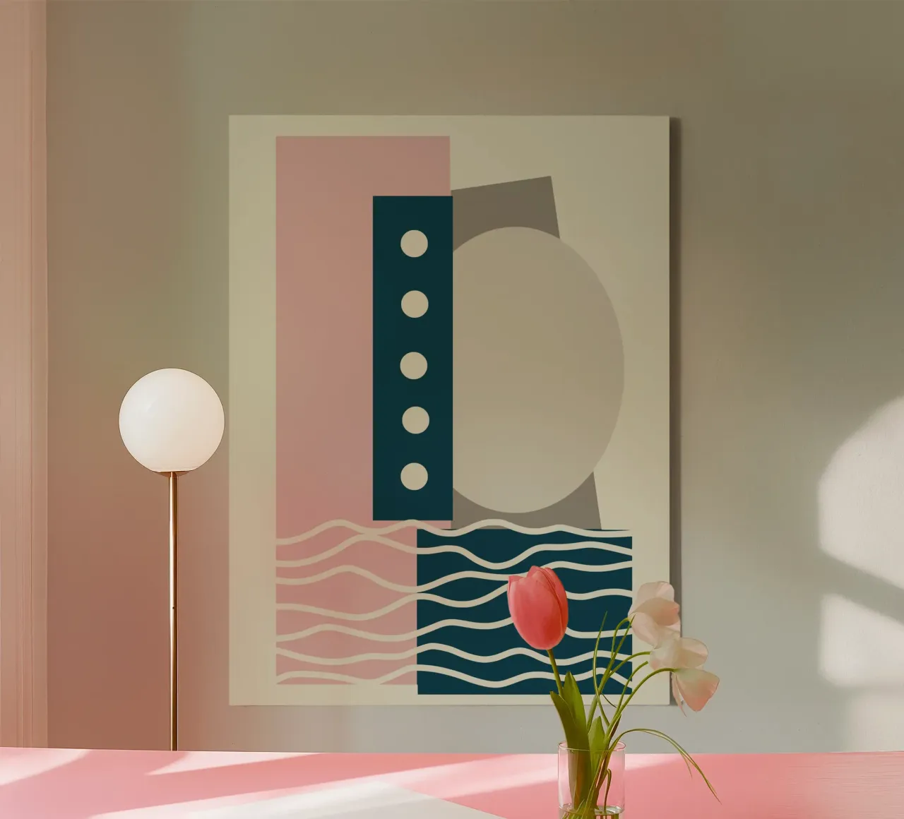 Geometric shapes arrangement canvas with Floater frame by Little Dean