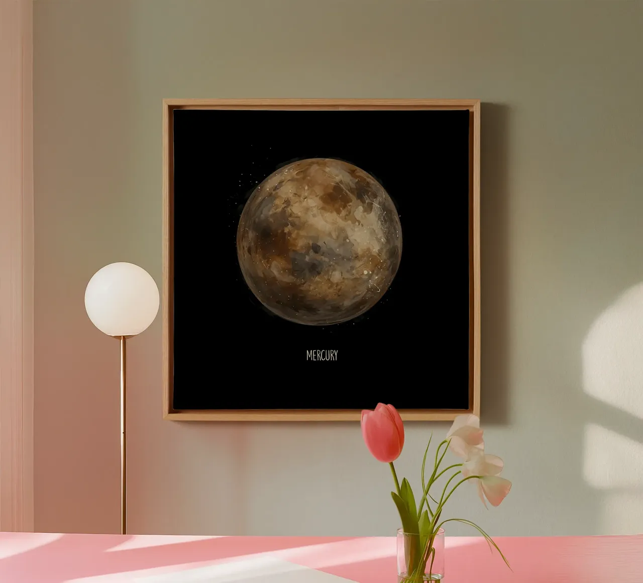 Mercury: Watercolor Planet tela con Cornice a cassetta da BadrBrand