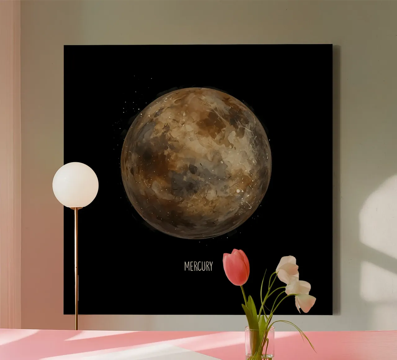 Mercury: Watercolor Planet tela con Cornice a cassetta da BadrBrand