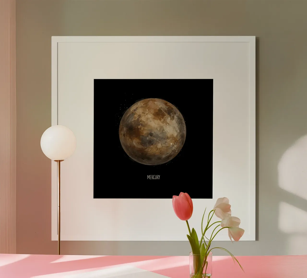 Mercury: Watercolor Planet poster con telaio in plastica da BadrBrand