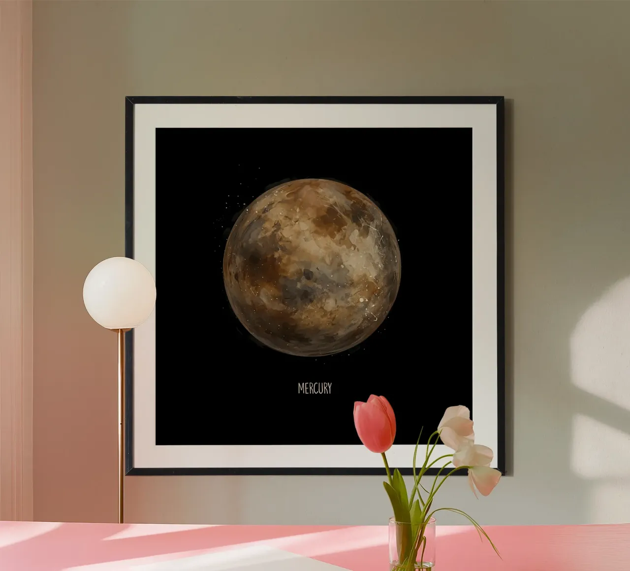 Mercury: Watercolor Planet poster con telaio in plastica da BadrBrand