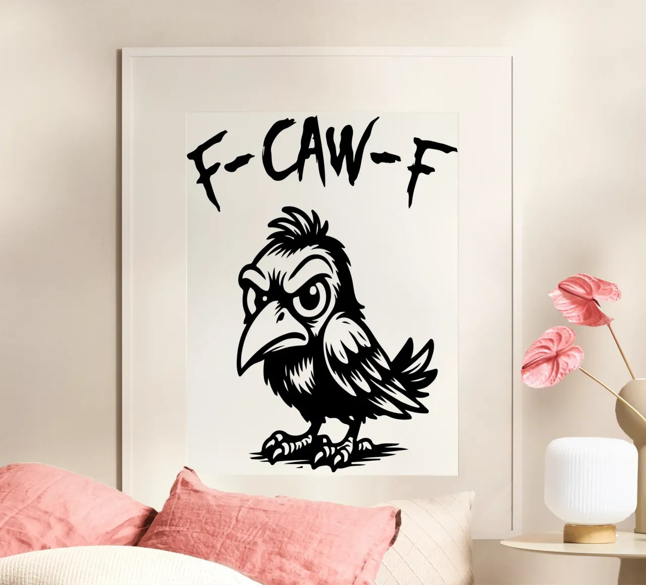 corvo divertente fcawf poster con telaio in legno da raflessia
