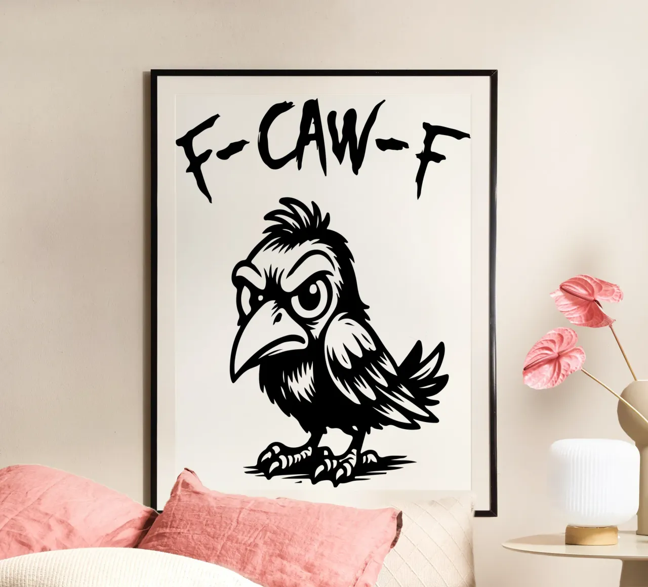 corvo divertente fcawf poster con telaio in legno da raflessia