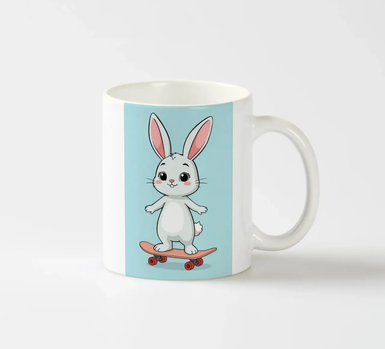 Coniglio animato che cavalca lo skateboard rosa tazza in ceramica da DesignDoodle