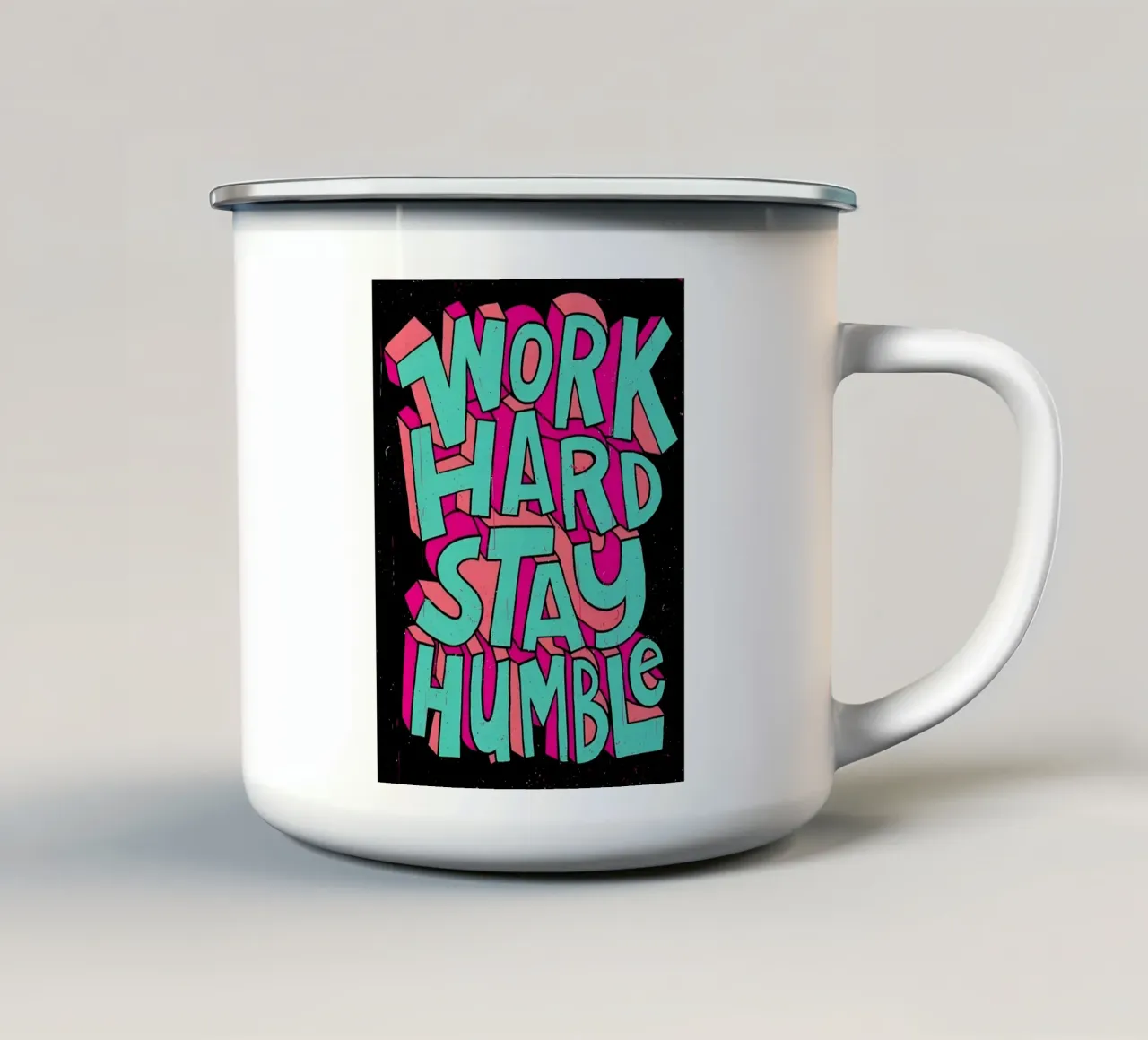 'WORK HARD STAY HUMBLE' tazza in smalto da Type & Tape