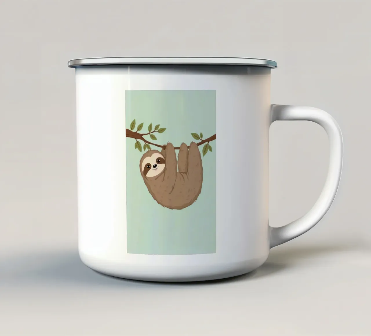 Cartone animato Bradipo appeso al ramo di un albero tazza in smalto da DesignDoodle