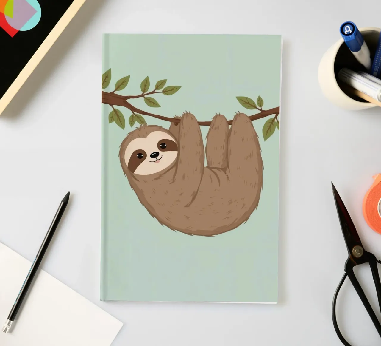 Cartoon Sloth Hanging from a Tree Branch notebook by DesignDoodle