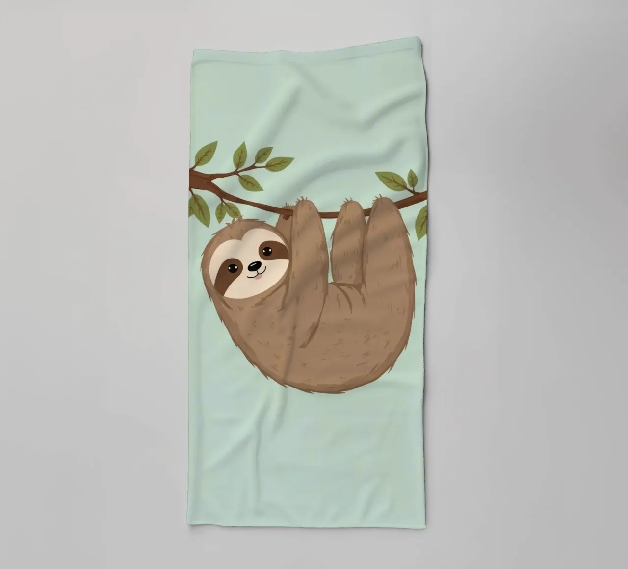 Cartoon Sloth Hanging from a Tree Branch towel by DesignDoodle