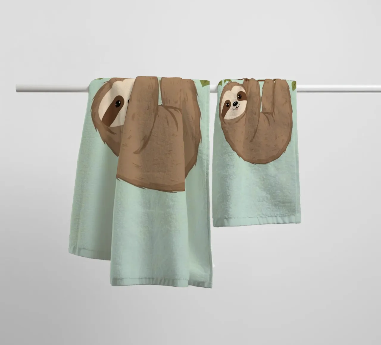 Cartoon Sloth Hanging from a Tree Branch towel by DesignDoodle