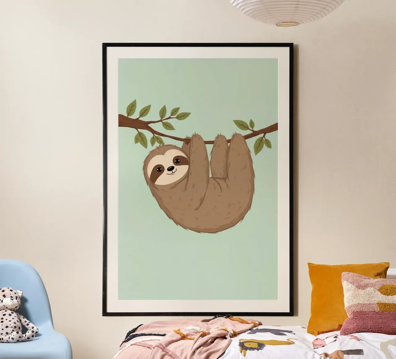 Cartone animato Bradipo appeso al ramo di un albero poster da DesignDoodle