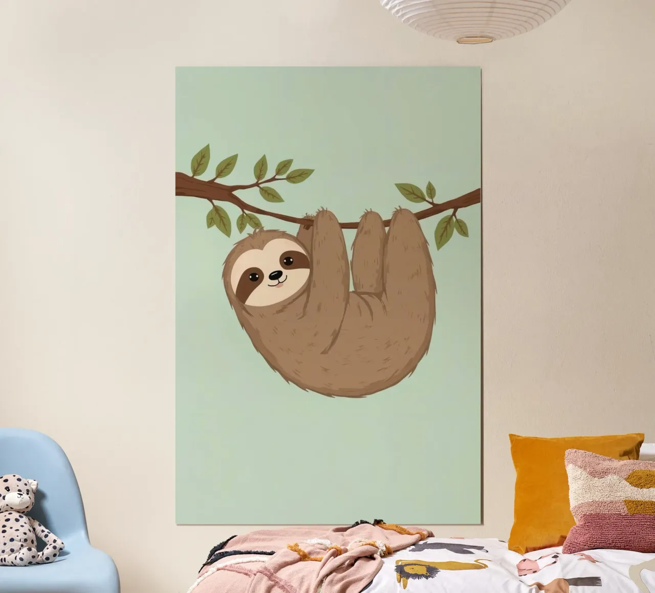 Cartone animato Bradipo appeso al ramo di un albero poster da DesignDoodle
