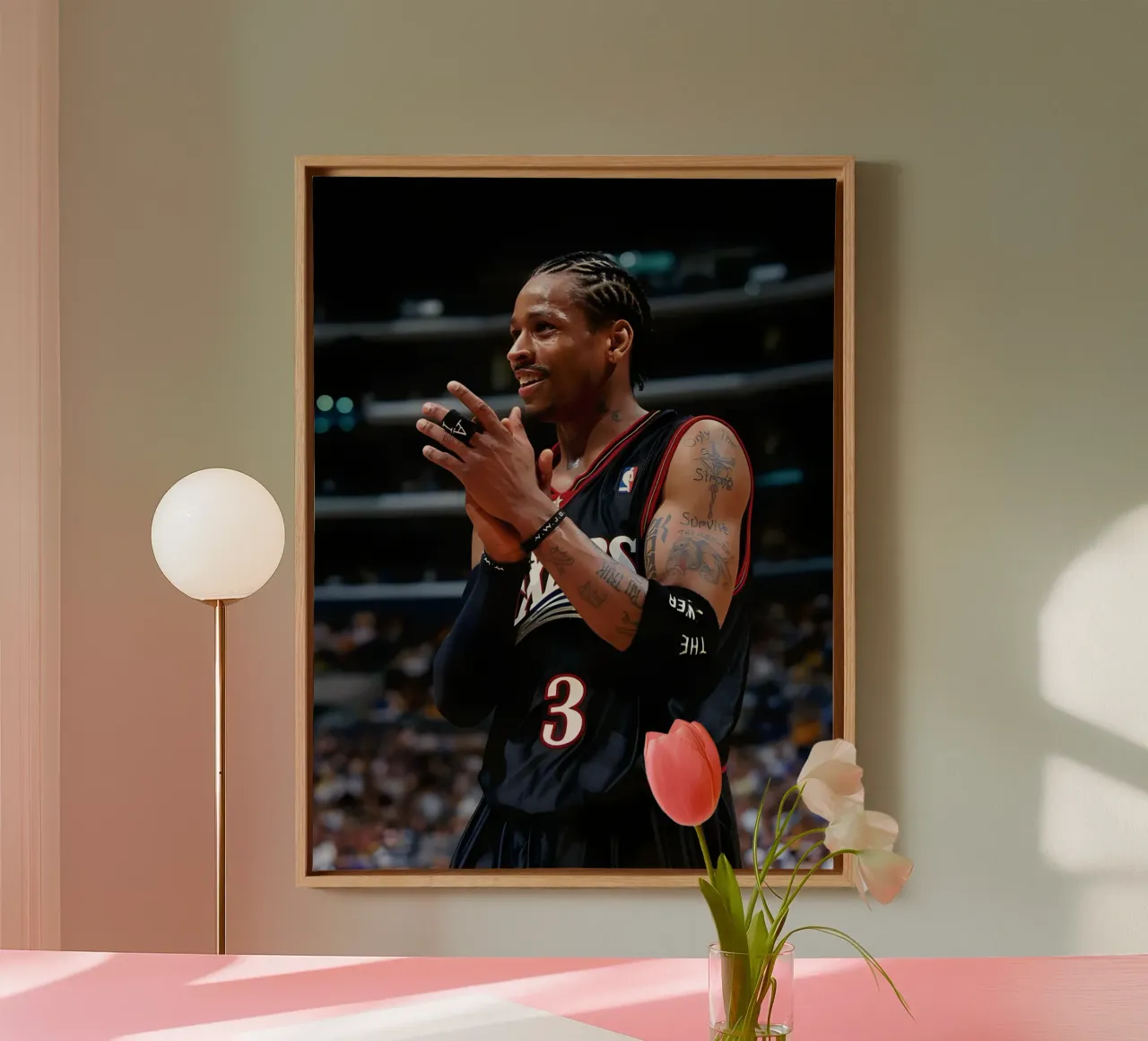 Allen Iverson canvas met Baklijst van Low poly art