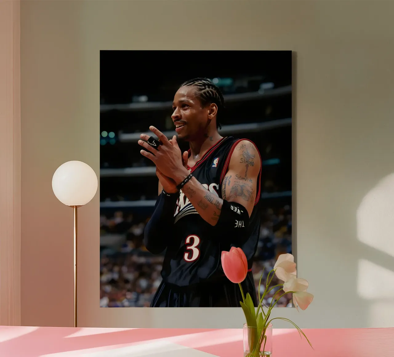 Allen Iverson canvas met Baklijst van Low poly art