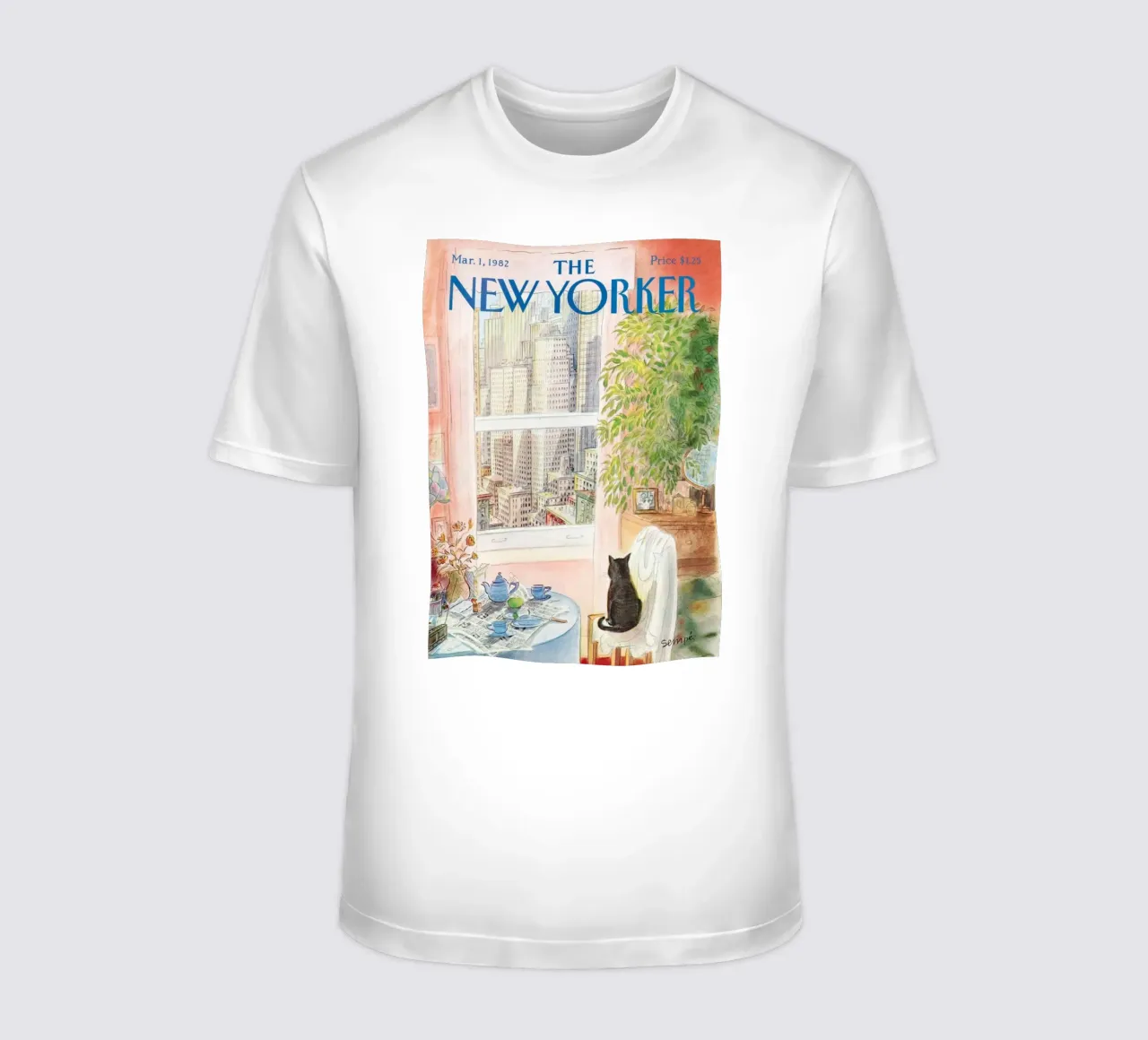 De new yorker oog in oog met de kat puzzel t-shirt van Mr.Lorenzo