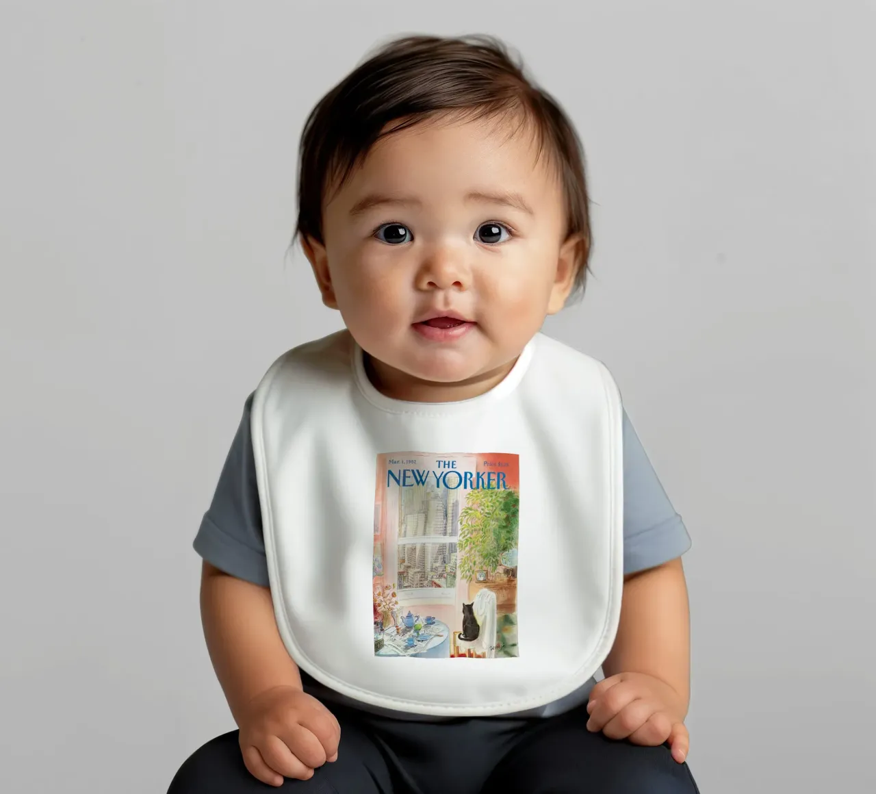 De new yorker oog in oog met de kat puzzel baby slabbetje van Mr.Lorenzo