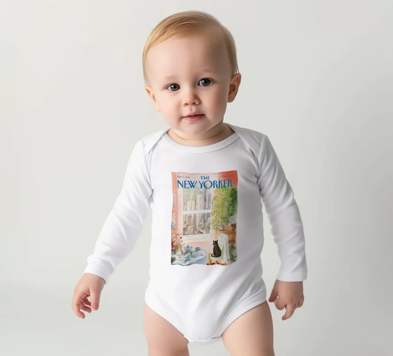 De new yorker oog in oog met de kat puzzel babyrompertje lange mouwen van Mr.Lorenzo
