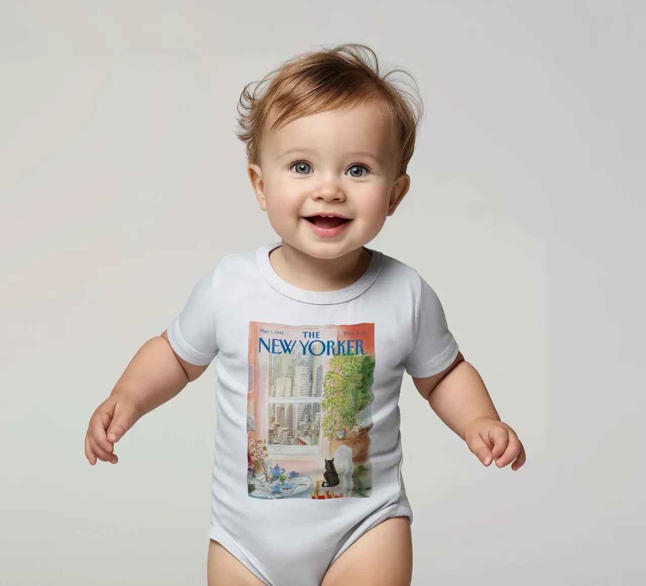 De new yorker oog in oog met de kat puzzel babyrompertje korte mouwen van Mr.Lorenzo