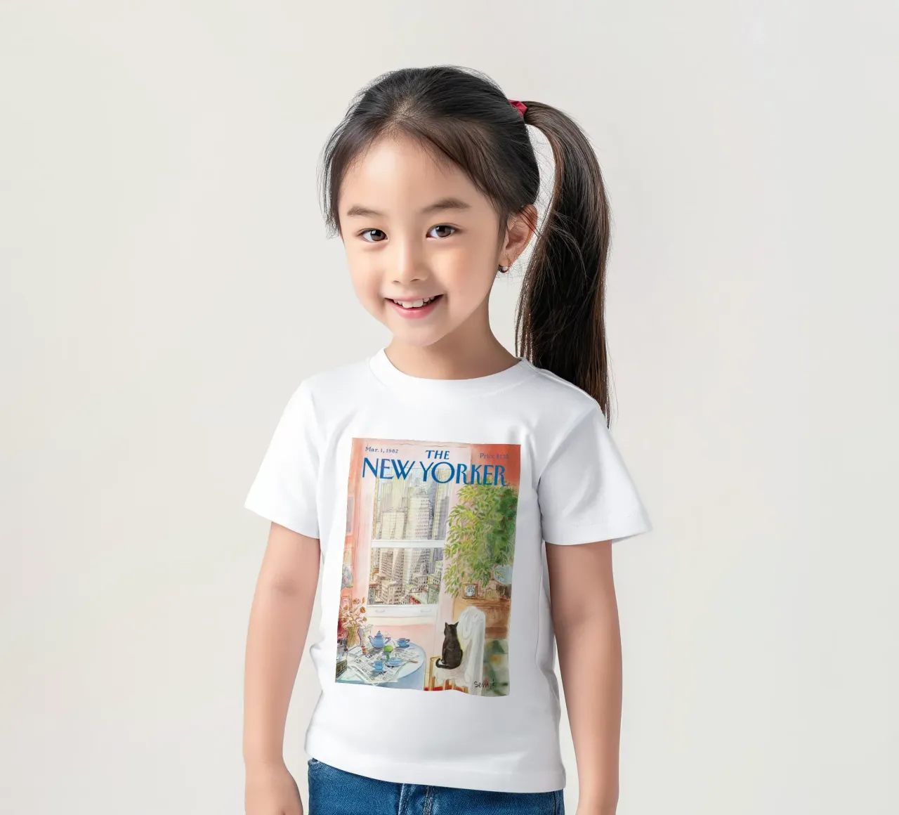 De new yorker oog in oog met de kat puzzel kinder t-shirt van Mr.Lorenzo