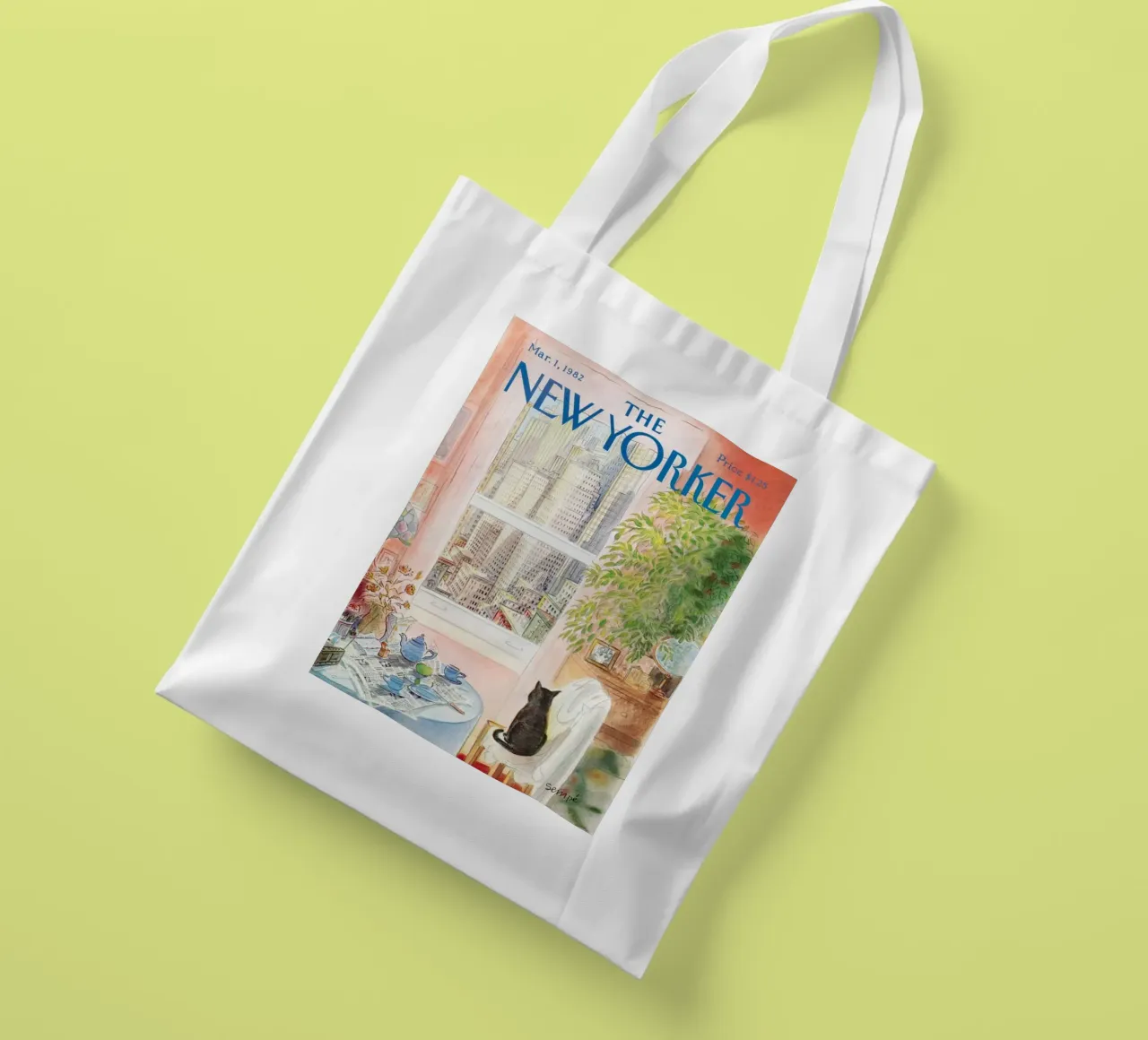 De new yorker oog in oog met de kat puzzel jute draagtas van Mr.Lorenzo