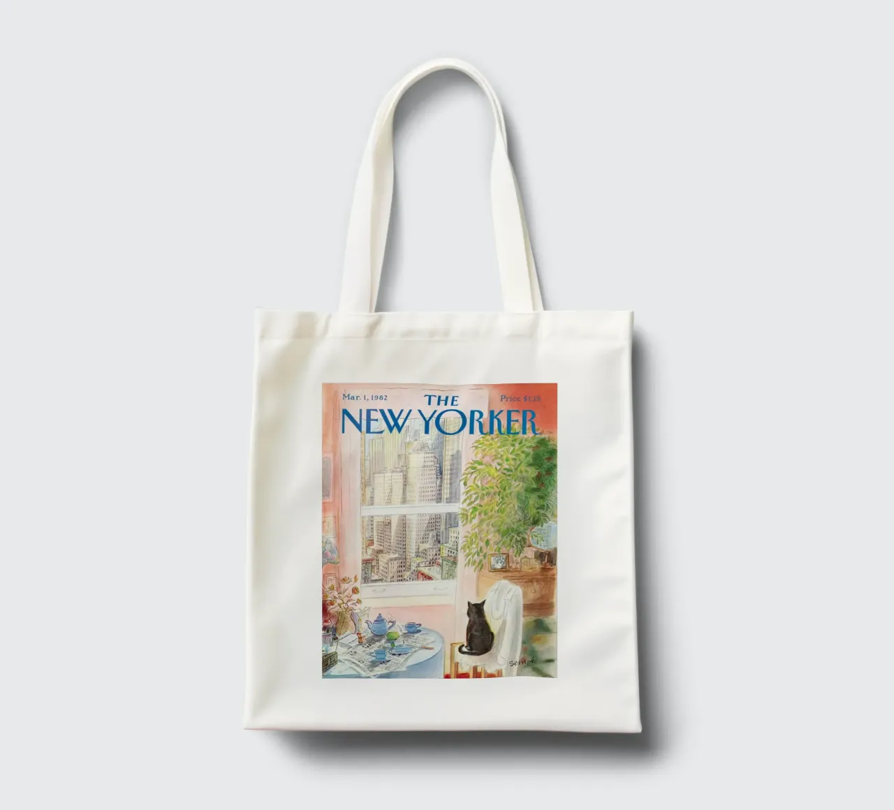 De new yorker oog in oog met de kat puzzel jute draagtas van Mr.Lorenzo
