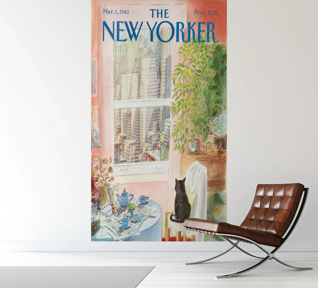 De new yorker oog in oog met de kat puzzel fotobehang van Mr.Lorenzo