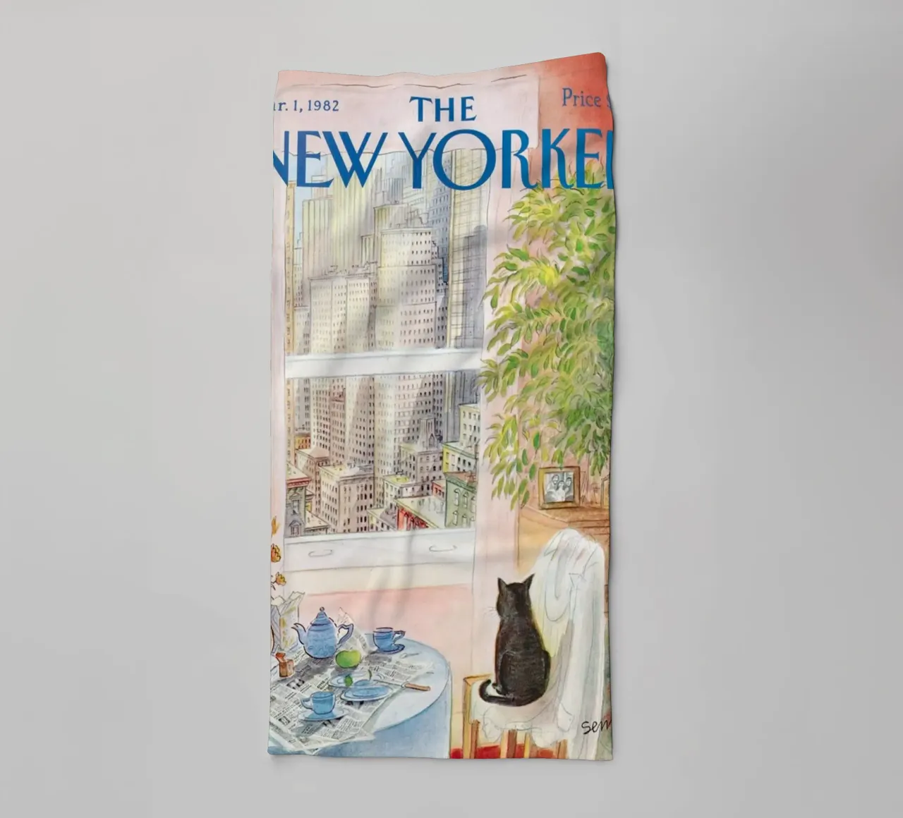 De new yorker oog in oog met de kat puzzel badhanddoek van Mr.Lorenzo
