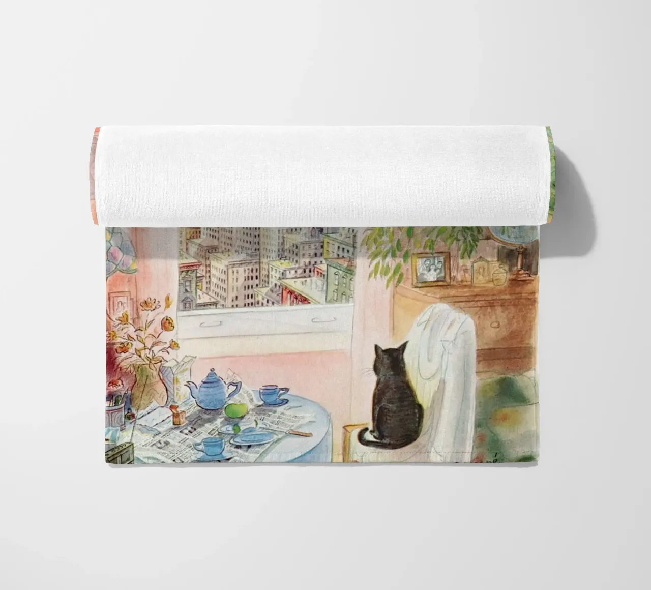 De new yorker oog in oog met de kat puzzel strandhanddoek van Mr.Lorenzo