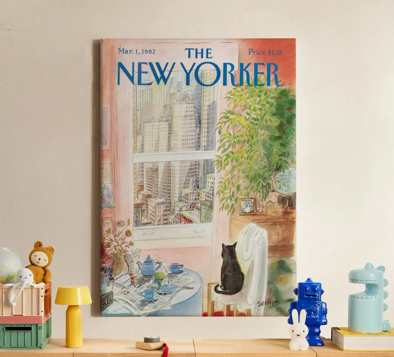 De new yorker oog in oog met de kat puzzel canvas met Baklijst van Mr.Lorenzo