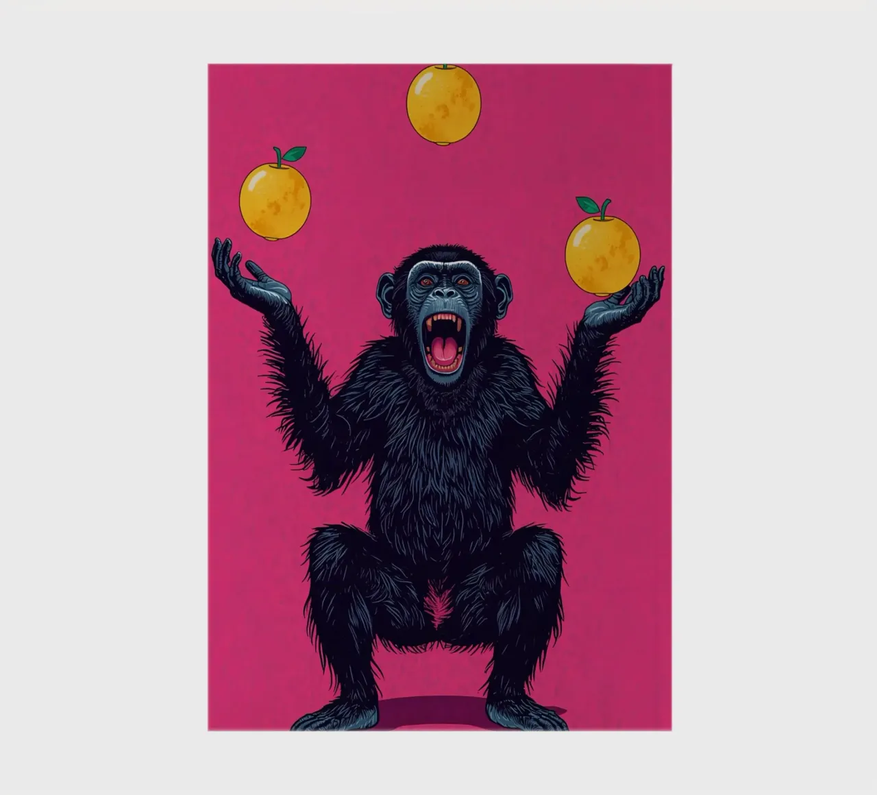 Chimpanzee Juggling Three Apples on Pink Background notebook by DesignDoodle