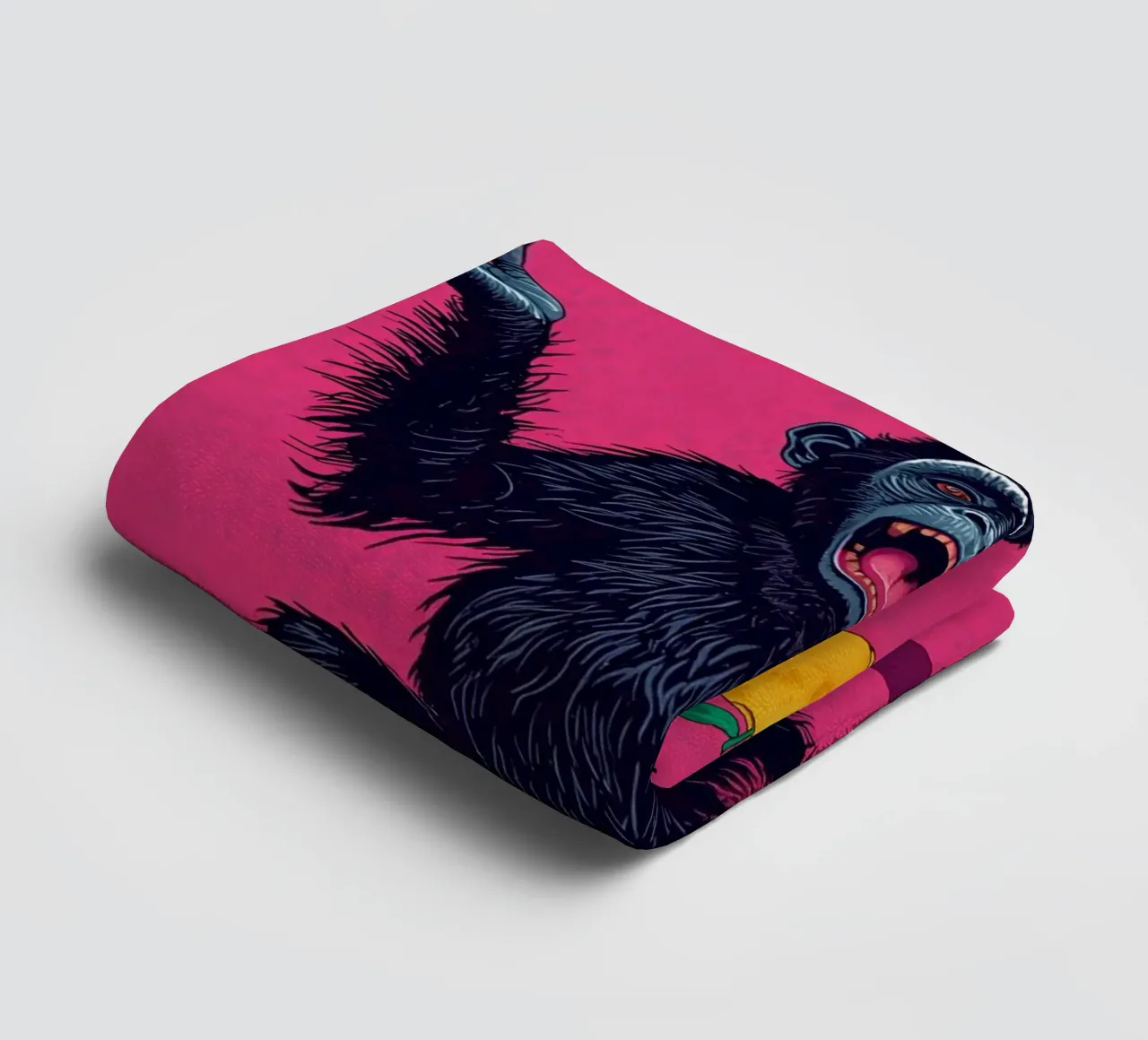 Chimpanzee Juggling Three Apples on Pink Background towel by DesignDoodle