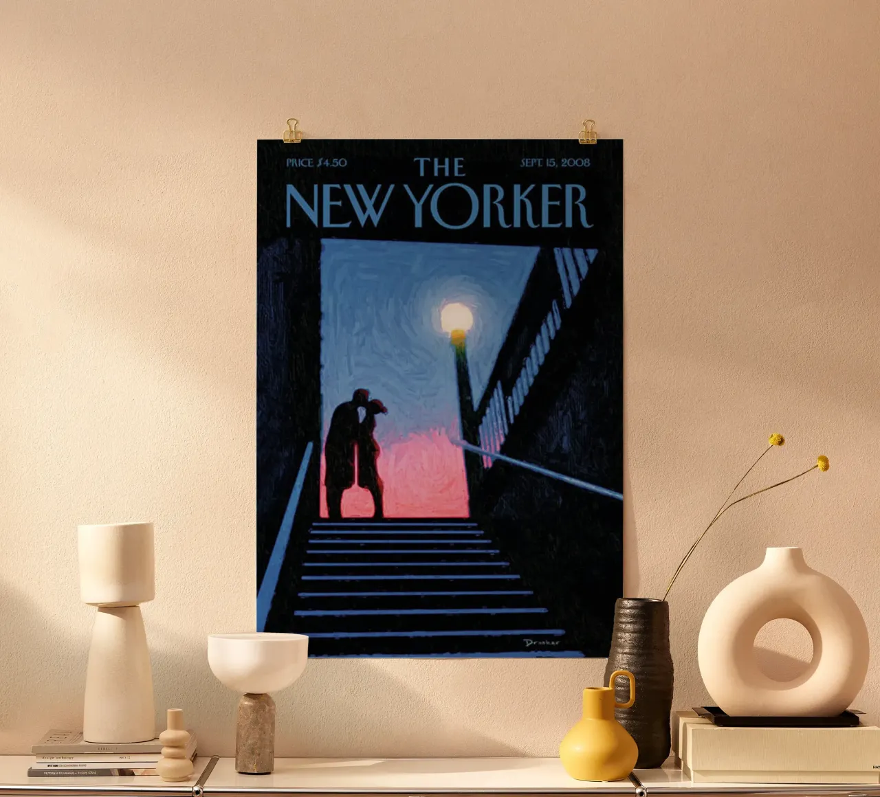 Il New Yorker settembre 2008 poster con telaio in legno da Mr.Lorenzo