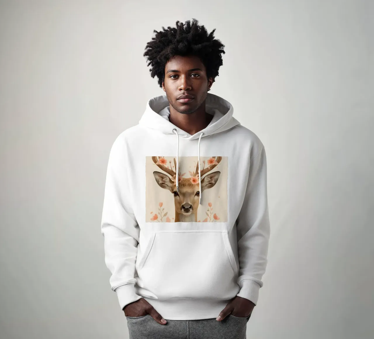 Testa di cervo con corna floreali felpa con cappuccio da DesignDoodle