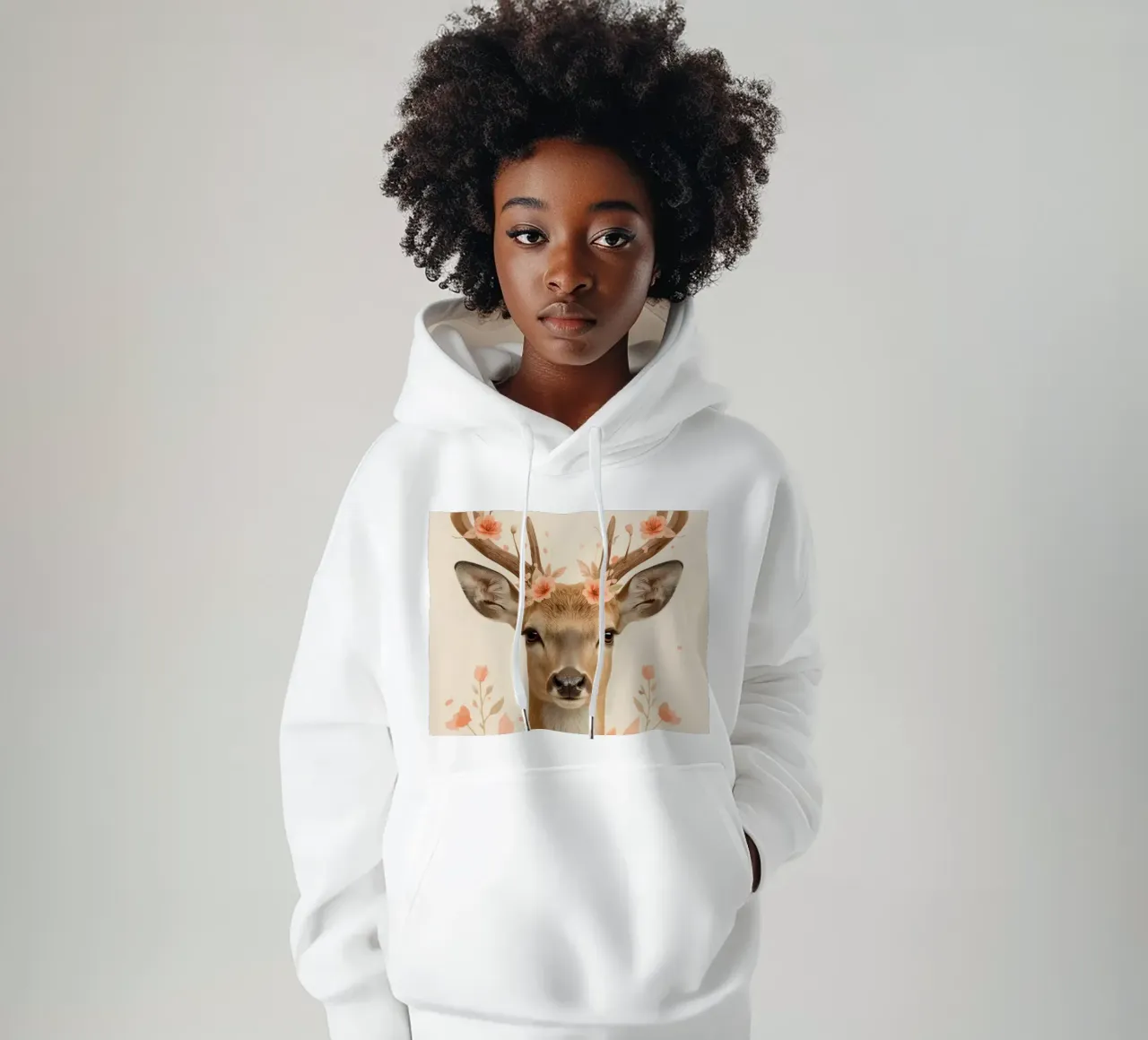 Testa di cervo con corna floreali felpa con cappuccio da DesignDoodle