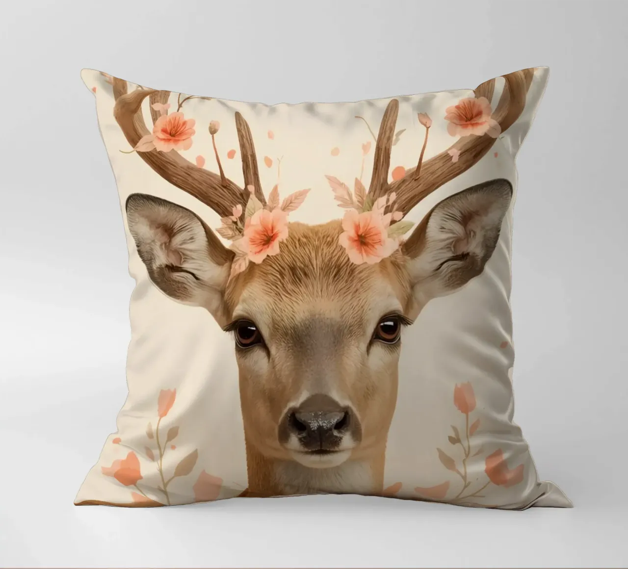 Testa di cervo con corna floreali cuscino da DesignDoodle