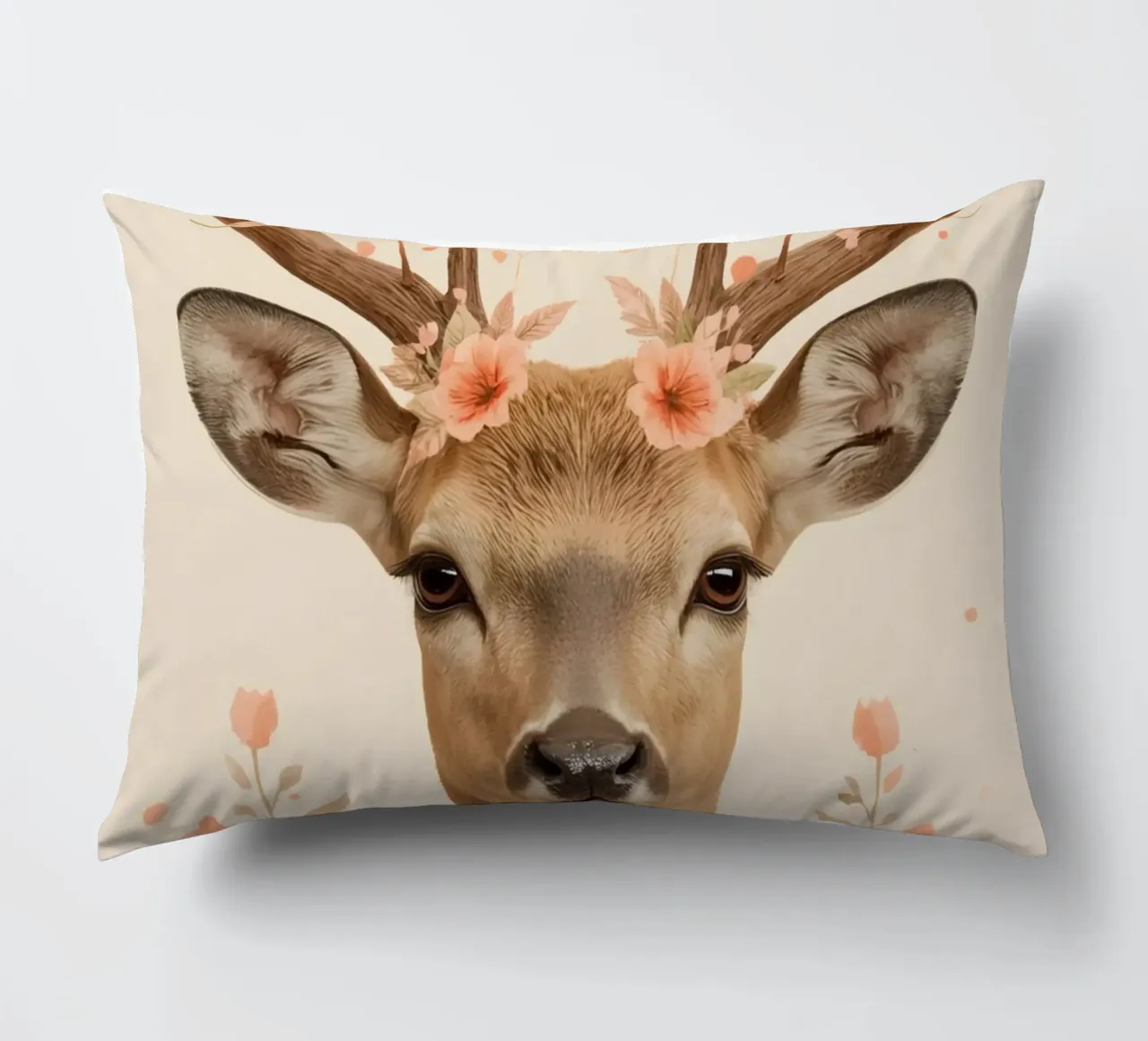 Testa di cervo con corna floreali cuscino da DesignDoodle
