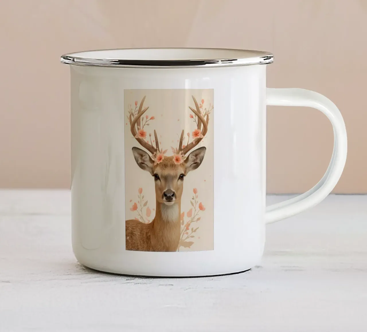 Testa di cervo con corna floreali tazza in smalto da DesignDoodle