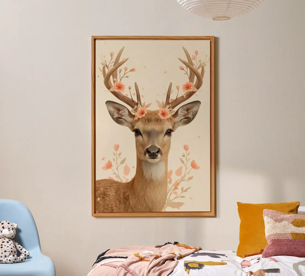 Testa di cervo con corna floreali alluminio dibond da DesignDoodle