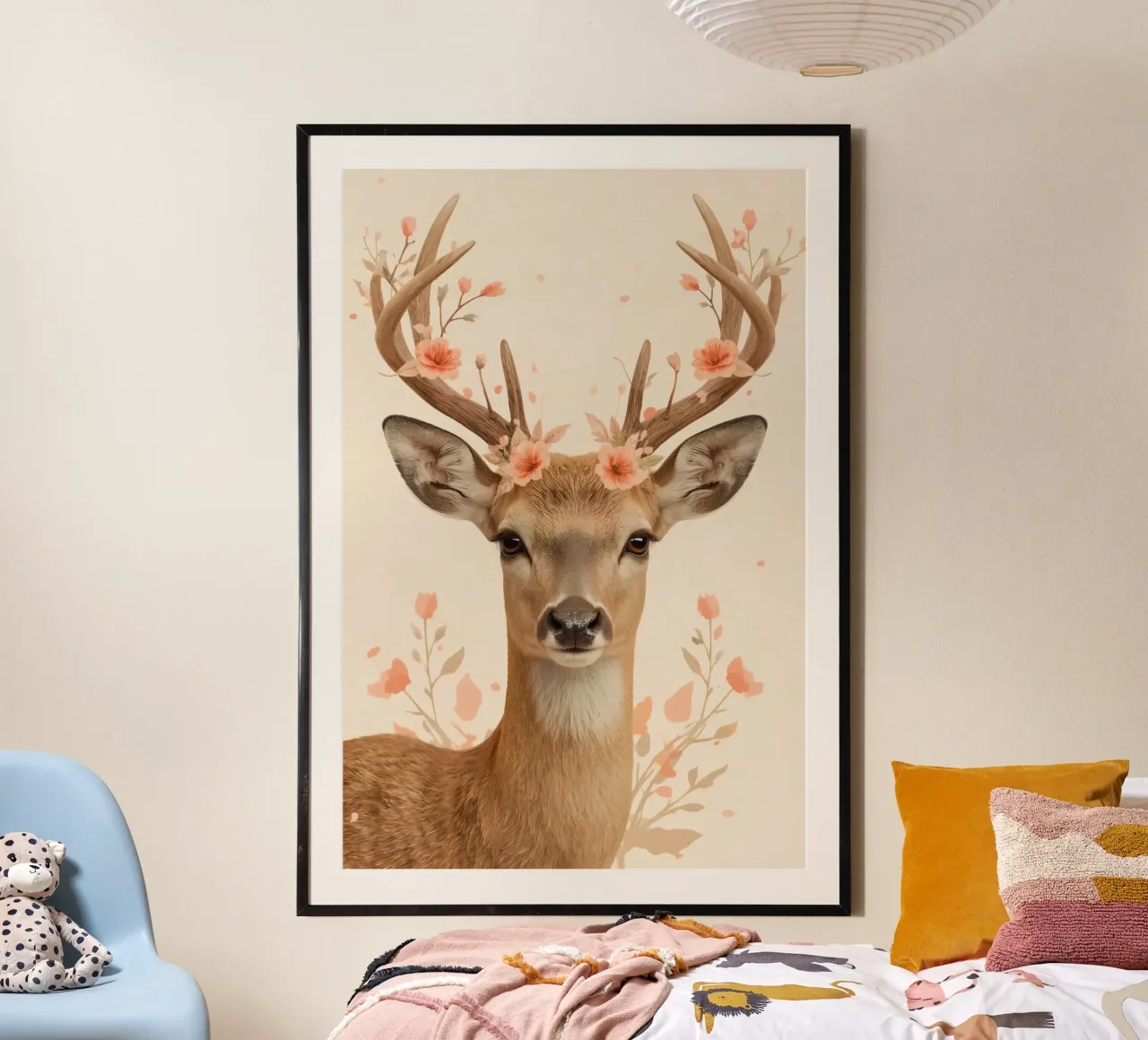 Testa di cervo con corna floreali poster da DesignDoodle