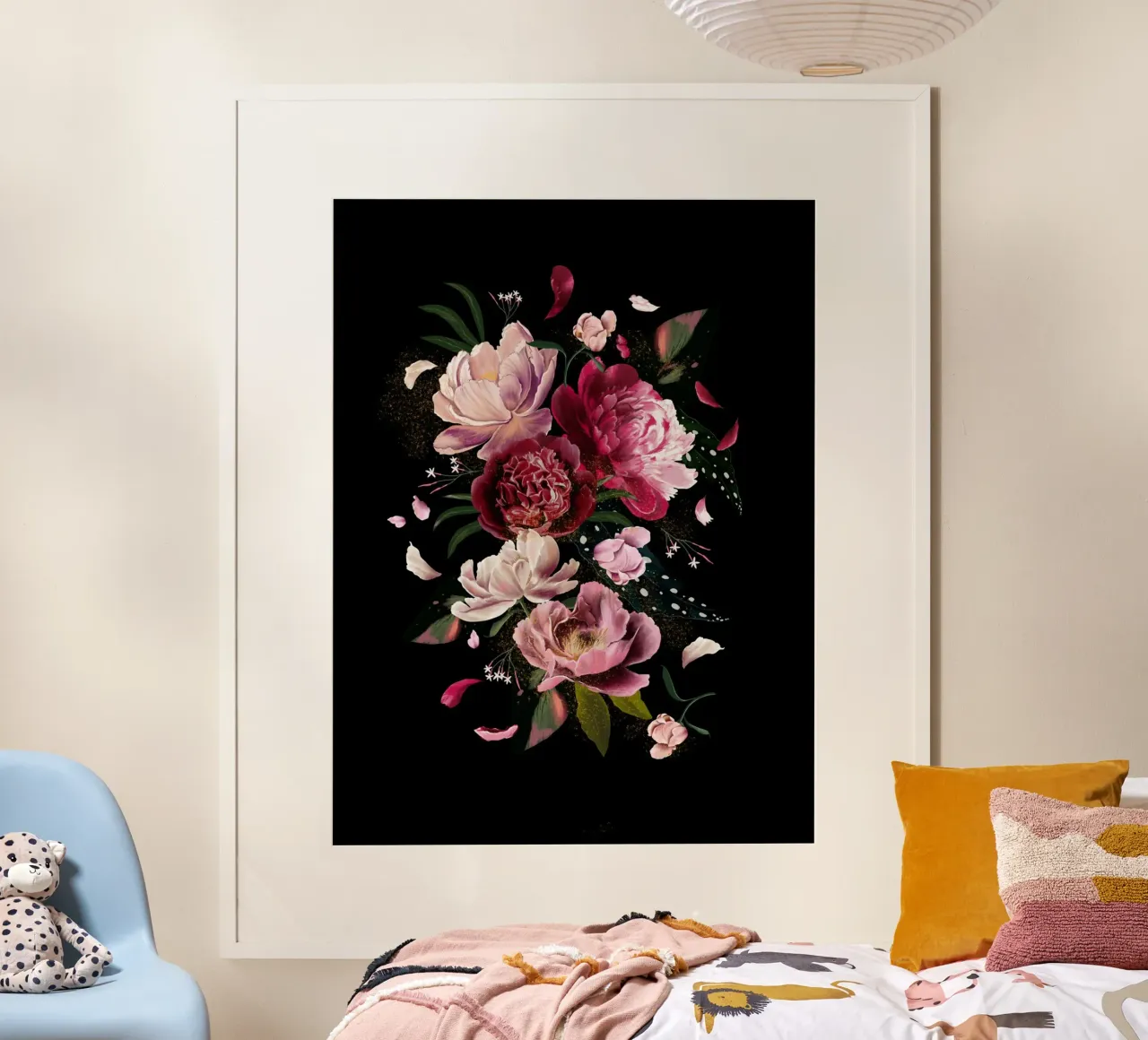 Whimsical Pink Peonies Explotion in Black poster da anisillustration