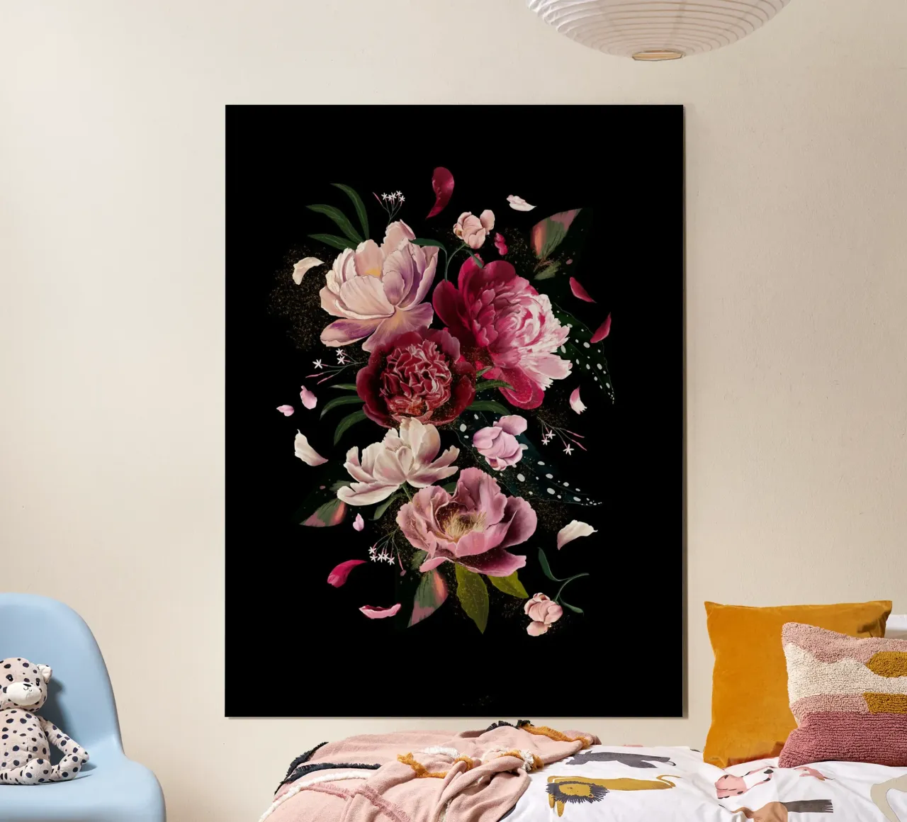 Whimsical Pink Peonies Explotion in Black poster da anisillustration