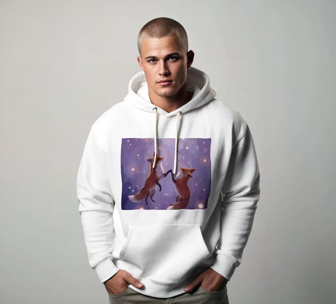 Dos zorros flotando en el espacio sudadera con capucha de DesignDoodle