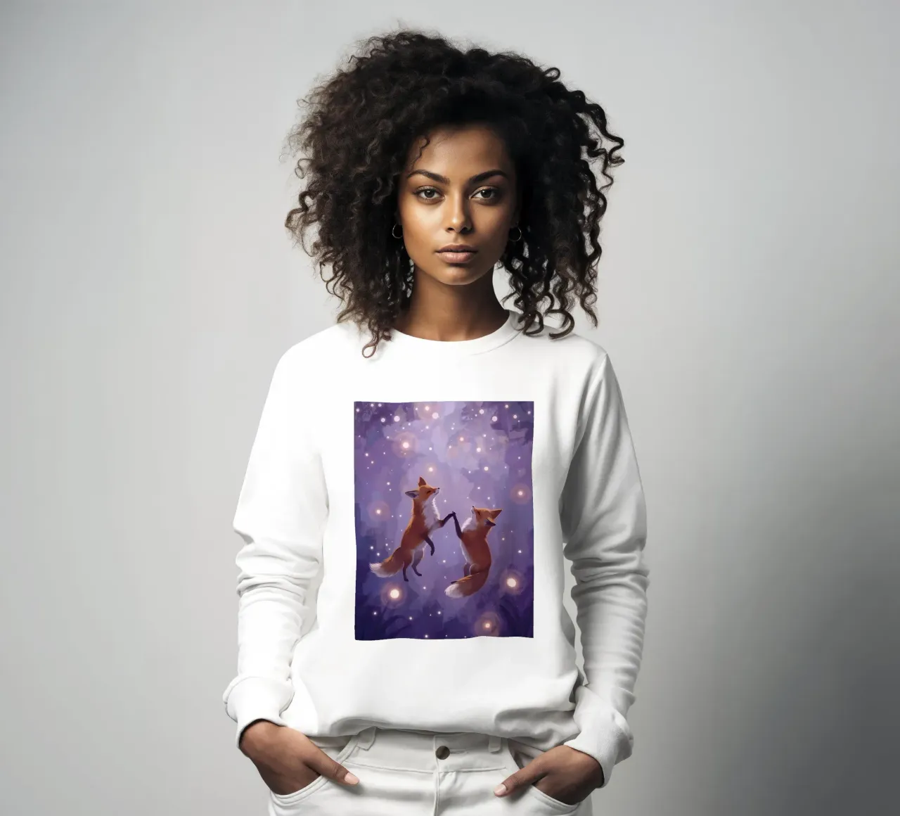 Dos zorros flotando en el espacio sudadera de DesignDoodle