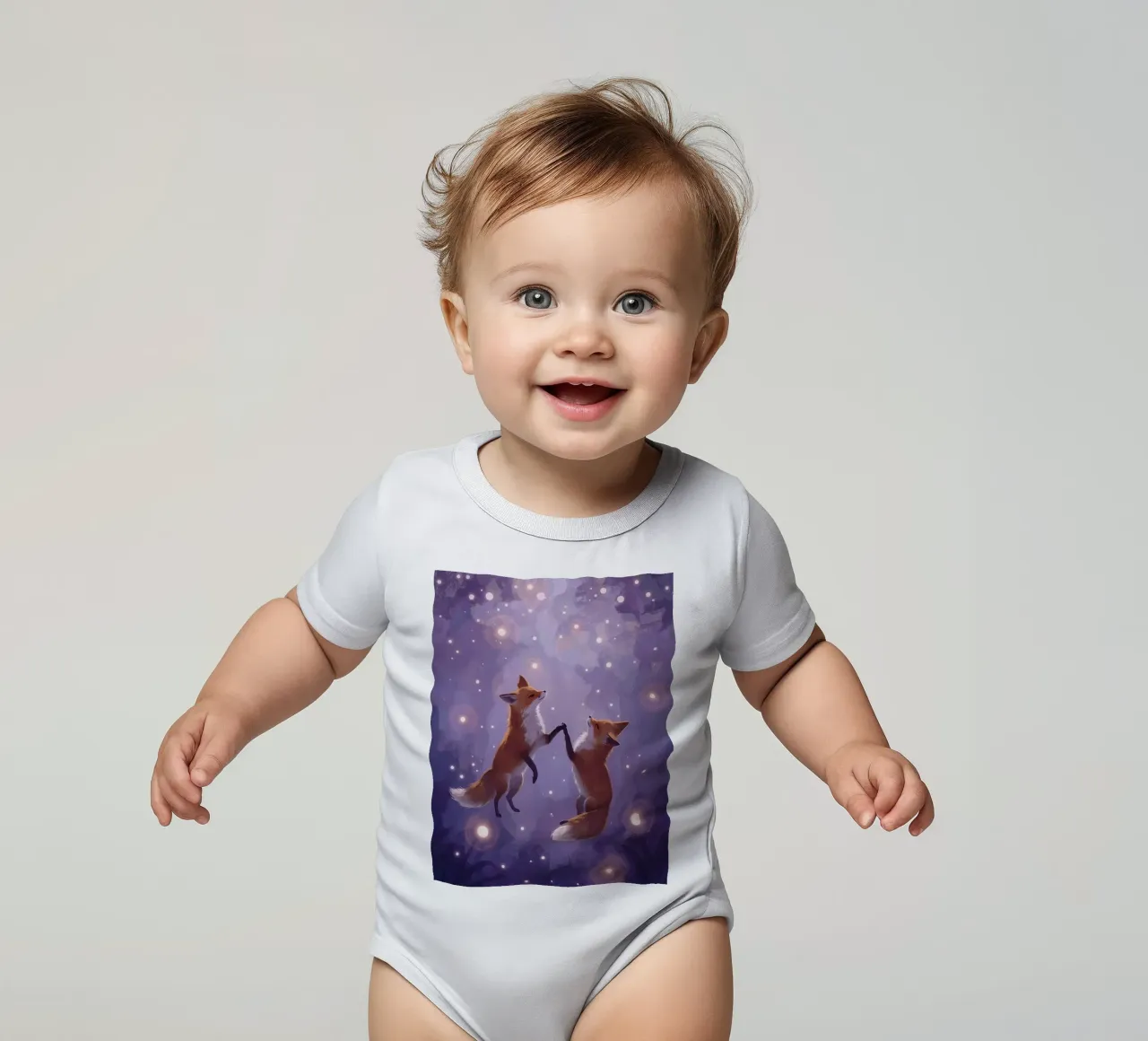 Two Foxes Floating in Space short-sleeve baby romper by DesignDoodle