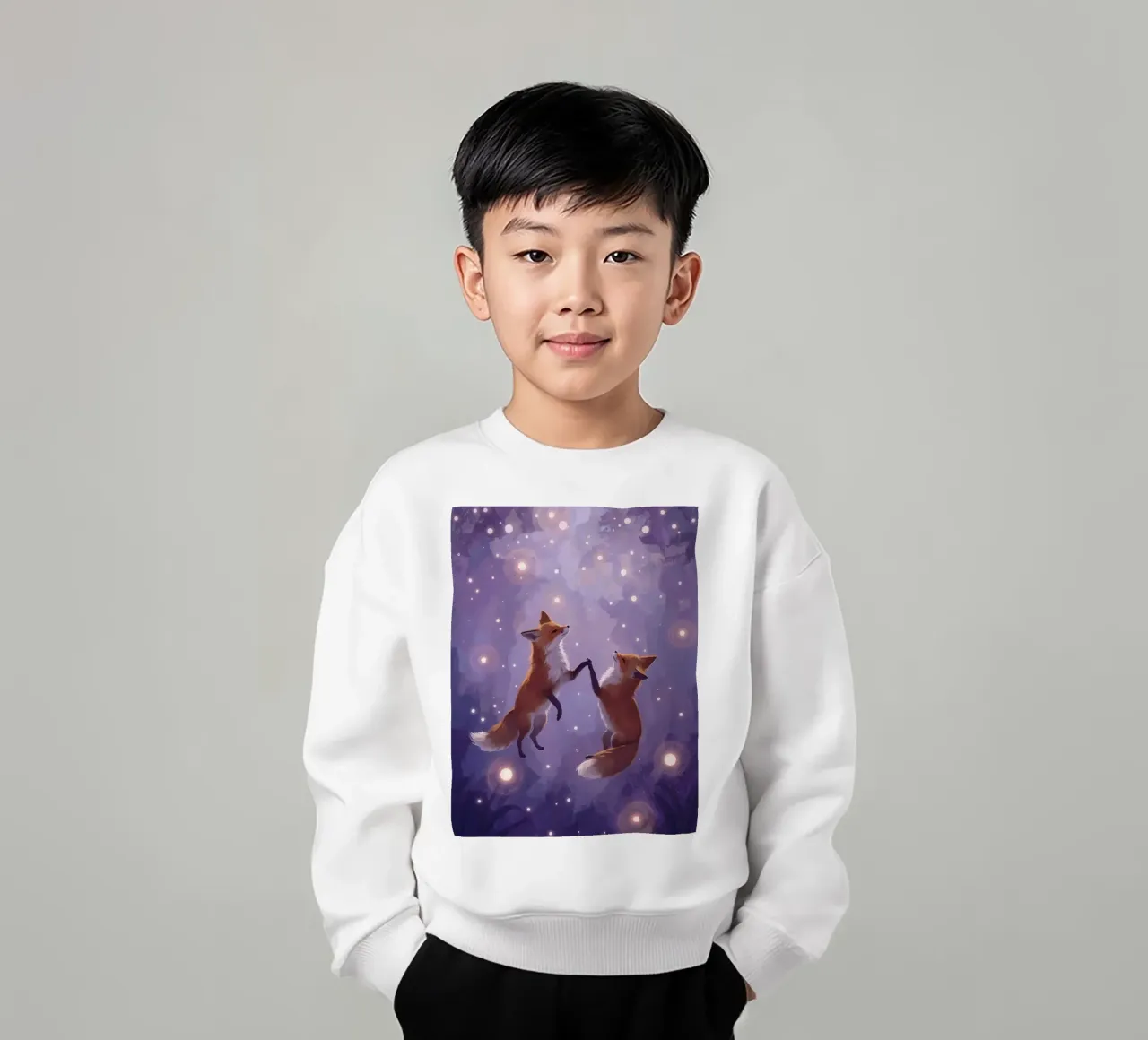 Dos zorros flotando en el espacio sudadera para niño de DesignDoodle