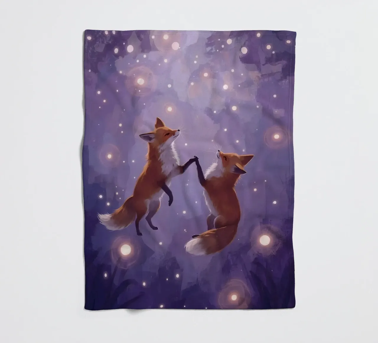 Two Foxes Floating in Space fleece blanket by DesignDoodle